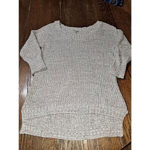 Medium Vanity Long Sleeve Knit Grey Silver Metallic Thread Pullover Sweater